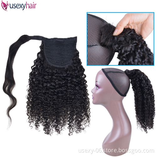 Wholesale Indian Temple Hair Unprocessed Hair Extensions Virgin Human Hair Ponytails For Black Women